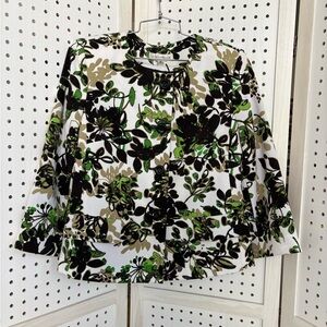 Evan Picone Green and Black Floral Blouse